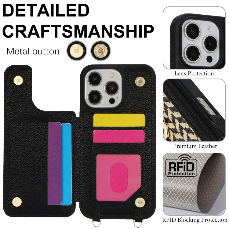For iPhone 16 Pro Double Bckle Card Slot Full Coverage Phone Case with Cross-body Strap