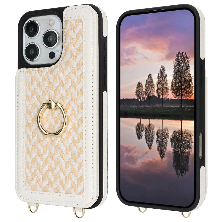 For iPhone 16 Pro Double Bckle Card Slot Full Coverage Phone Case with Cross-body Strap