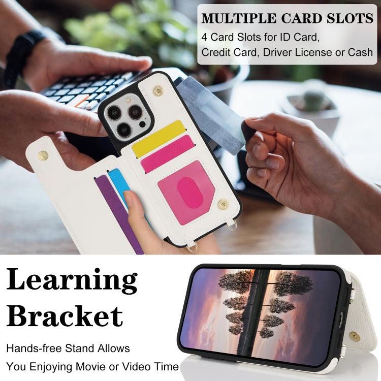 For iPhone 16 Pro Double Bckle Card Slot Full Coverage Phone Case with Cross-body Strap