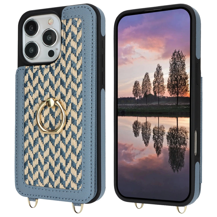 For iPhone 16 Pro Double Bckle Card Slot Full Coverage Phone Case with Cross-body Strap