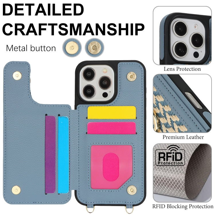 For iPhone 16 Pro Double Bckle Card Slot Full Coverage Phone Case with Cross-body Strap