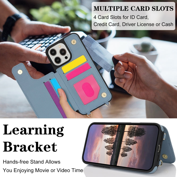 For iPhone 16 Pro Double Bckle Card Slot Full Coverage Phone Case with Cross-body Strap