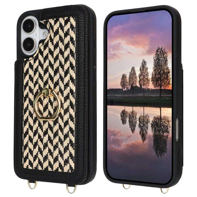 For iPhone 16 Plus Double Bckle Card Slot Full Coverage Phone Case with Cross-body Strap
