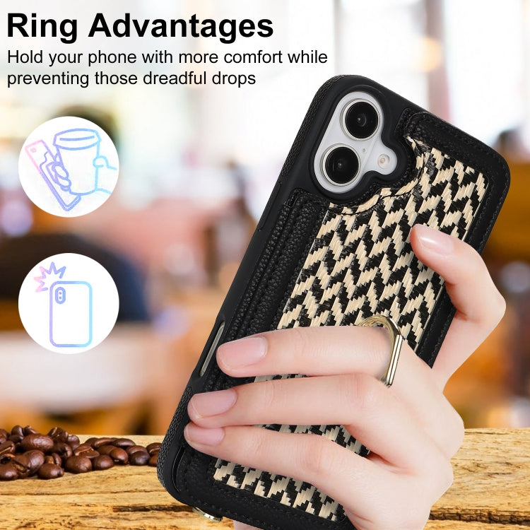 For iPhone 16 Plus Double Bckle Card Slot Full Coverage Phone Case with Cross-body Strap