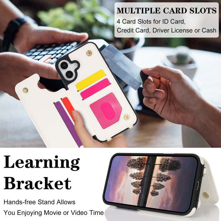 For iPhone 16 Plus Double Bckle Card Slot Full Coverage Phone Case with Cross-body Strap