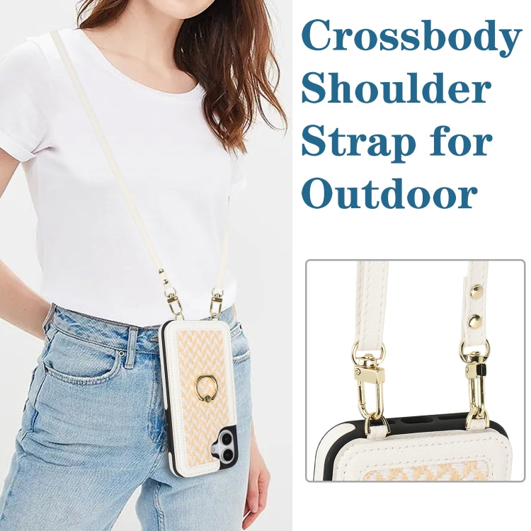 For iPhone 16 Plus Double Bckle Card Slot Full Coverage Phone Case with Cross-body Strap