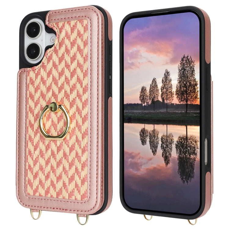 For iPhone 16 Plus Double Bckle Card Slot Full Coverage Phone Case with Cross-body Strap