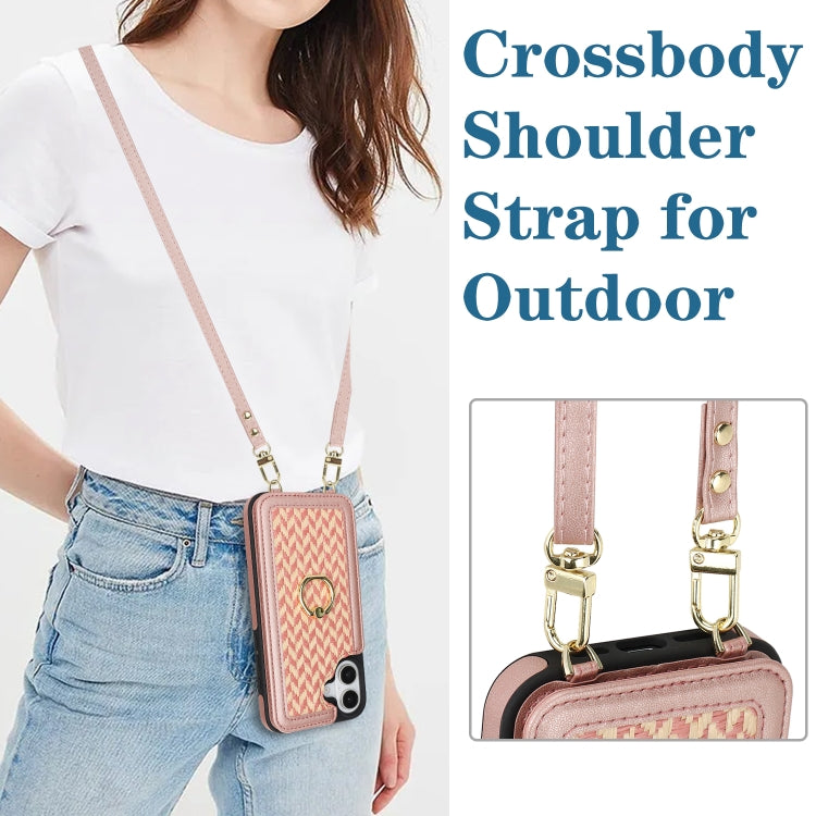 For iPhone 16 Plus Double Bckle Card Slot Full Coverage Phone Case with Cross-body Strap