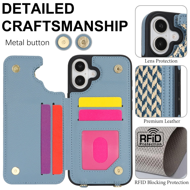 For iPhone 16 Plus Double Bckle Card Slot Full Coverage Phone Case with Cross-body Strap