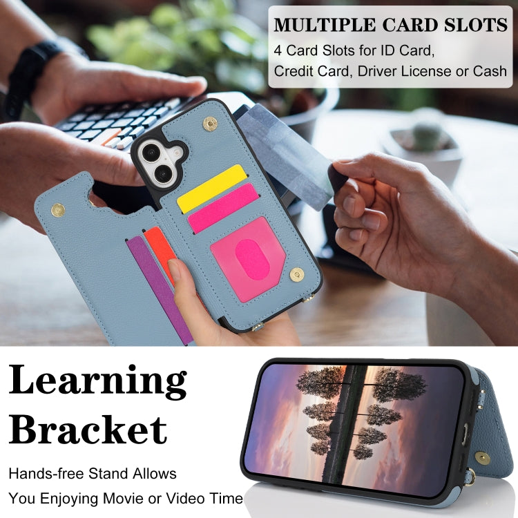 For iPhone 16 Plus Double Bckle Card Slot Full Coverage Phone Case with Cross-body Strap