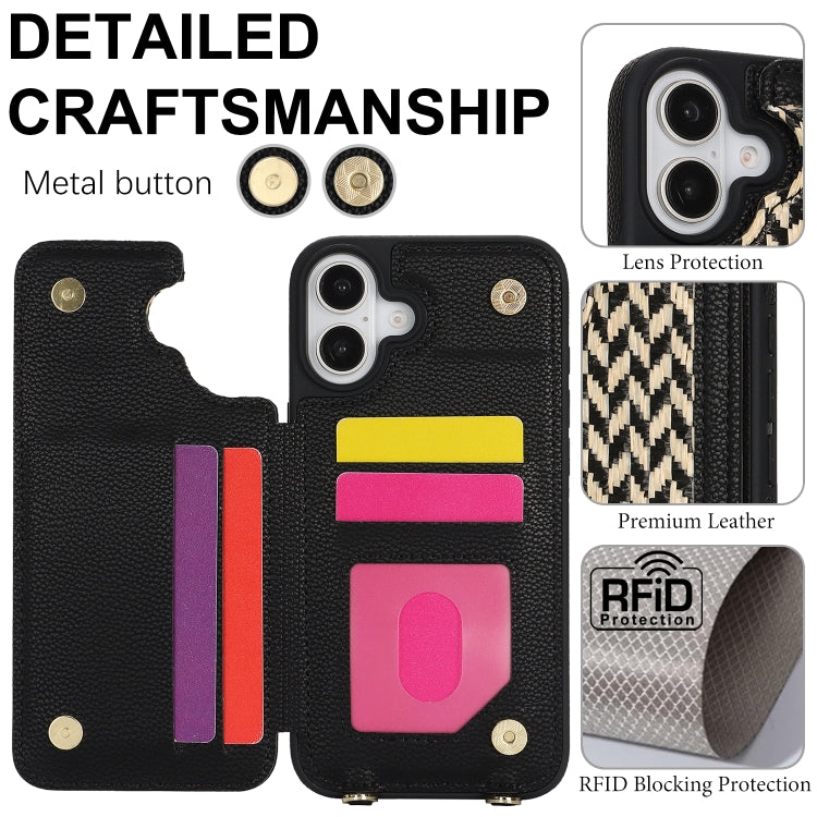 For iPhone 16 Double Bckle Card Slot Full Coverage Phone Case with Cross-body Strap