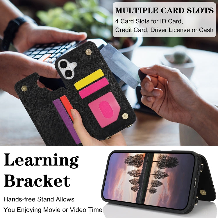 For iPhone 16 Double Bckle Card Slot Full Coverage Phone Case with Cross-body Strap