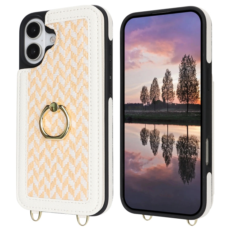 For iPhone 16 Double Bckle Card Slot Full Coverage Phone Case with Cross-body Strap