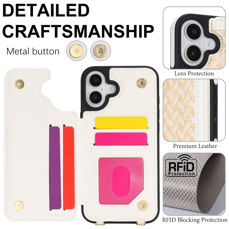 For iPhone 16 Double Bckle Card Slot Full Coverage Phone Case with Cross-body Strap
