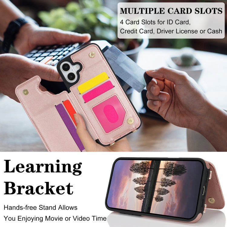 For iPhone 16 Double Bckle Card Slot Full Coverage Phone Case with Cross-body Strap