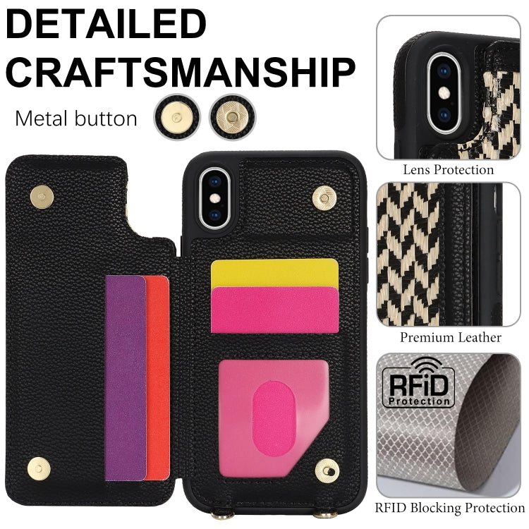 For iPhone X / XS Double Bckle Card Slot Full Coverage Phone Case with Cross-body Strap