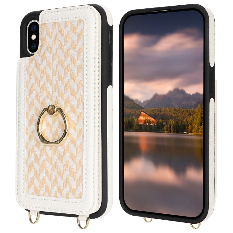 For iPhone X / XS Double Bckle Card Slot Full Coverage Phone Case with Cross-body Strap