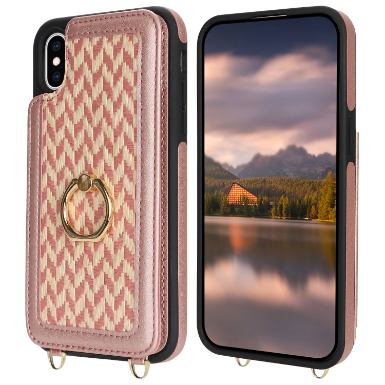 For iPhone X / XS Double Bckle Card Slot Full Coverage Phone Case with Cross-body Strap
