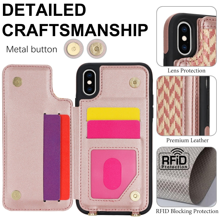 For iPhone X / XS Double Bckle Card Slot Full Coverage Phone Case with Cross-body Strap