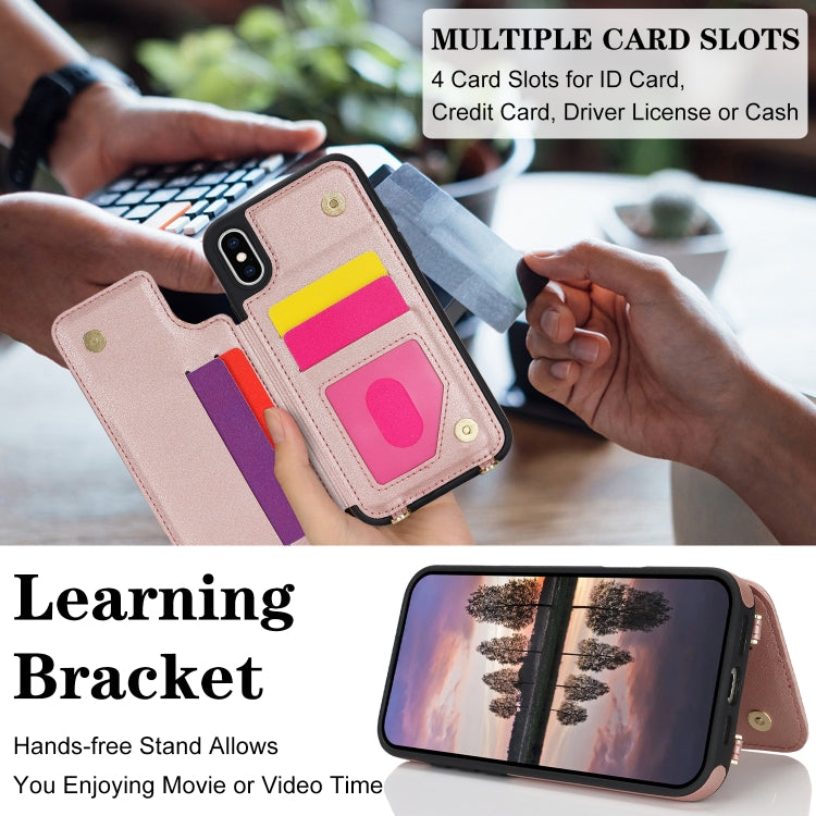 For iPhone X / XS Double Bckle Card Slot Full Coverage Phone Case with Cross-body Strap