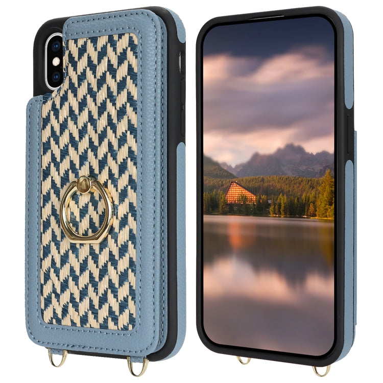 For iPhone X / XS Double Bckle Card Slot Full Coverage Phone Case with Cross-body Strap