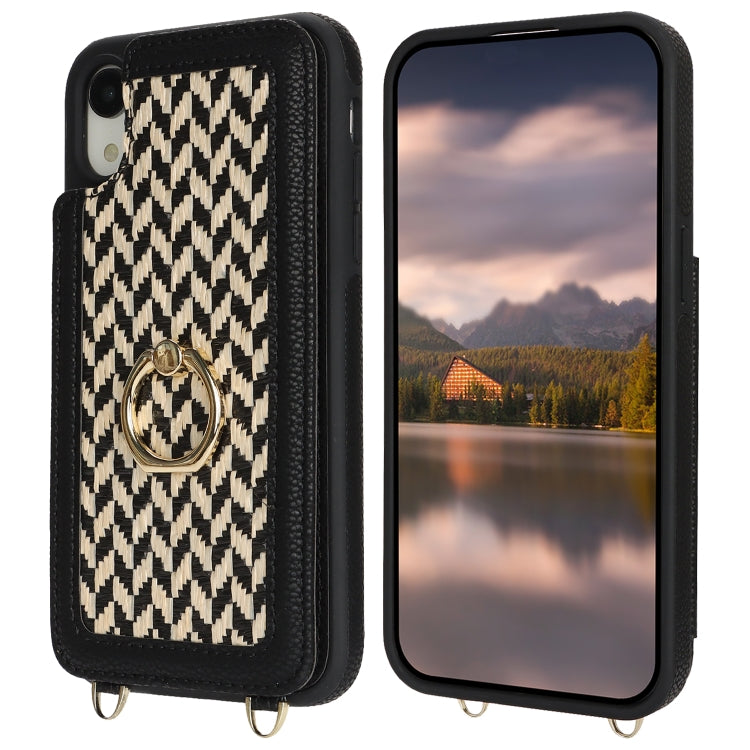 For iPhone XR Double Bckle Card Slot Full Coverage Phone Case with Cross-body Strap