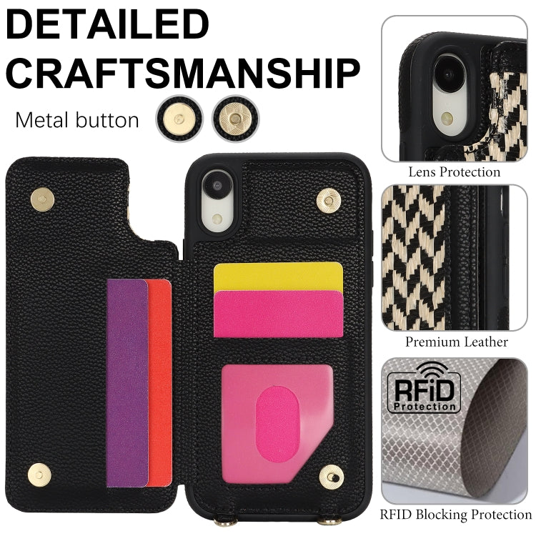 For iPhone XR Double Bckle Card Slot Full Coverage Phone Case with Cross-body Strap