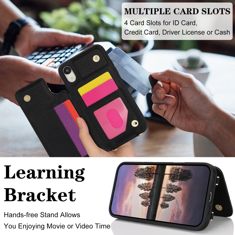 For iPhone XR Double Bckle Card Slot Full Coverage Phone Case with Cross-body Strap