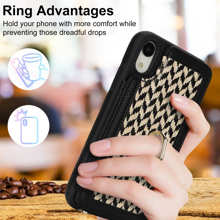 For iPhone XR Double Bckle Card Slot Full Coverage Phone Case with Cross-body Strap