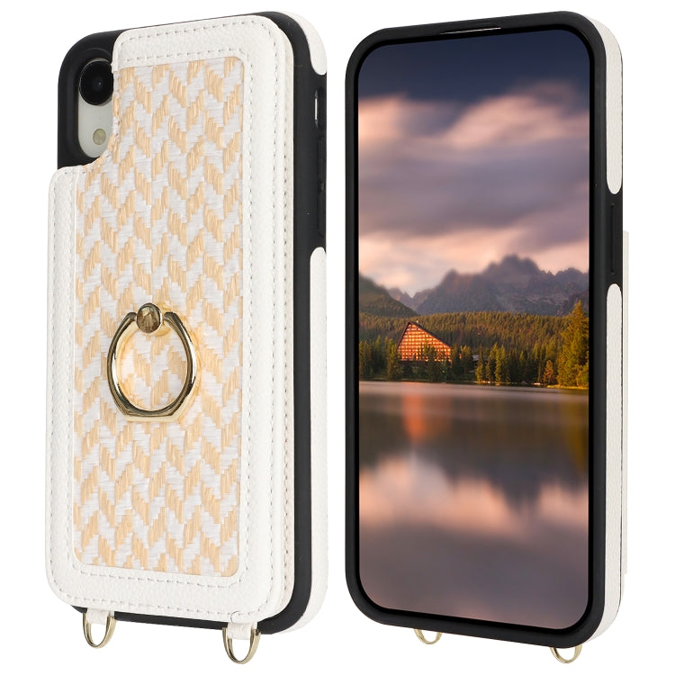 For iPhone XR Double Bckle Card Slot Full Coverage Phone Case with Cross-body Strap