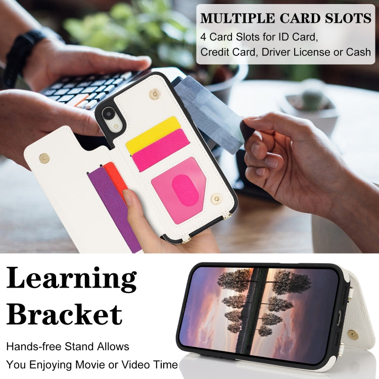 For iPhone XR Double Bckle Card Slot Full Coverage Phone Case with Cross-body Strap