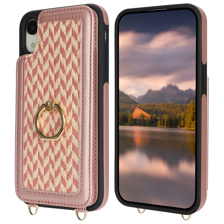 For iPhone XR Double Bckle Card Slot Full Coverage Phone Case with Cross-body Strap