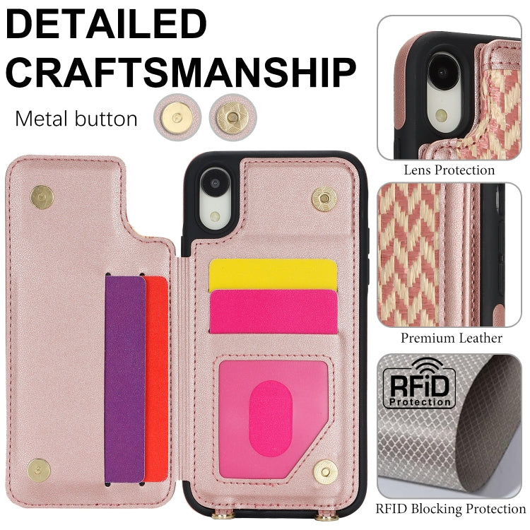 For iPhone XR Double Bckle Card Slot Full Coverage Phone Case with Cross-body Strap