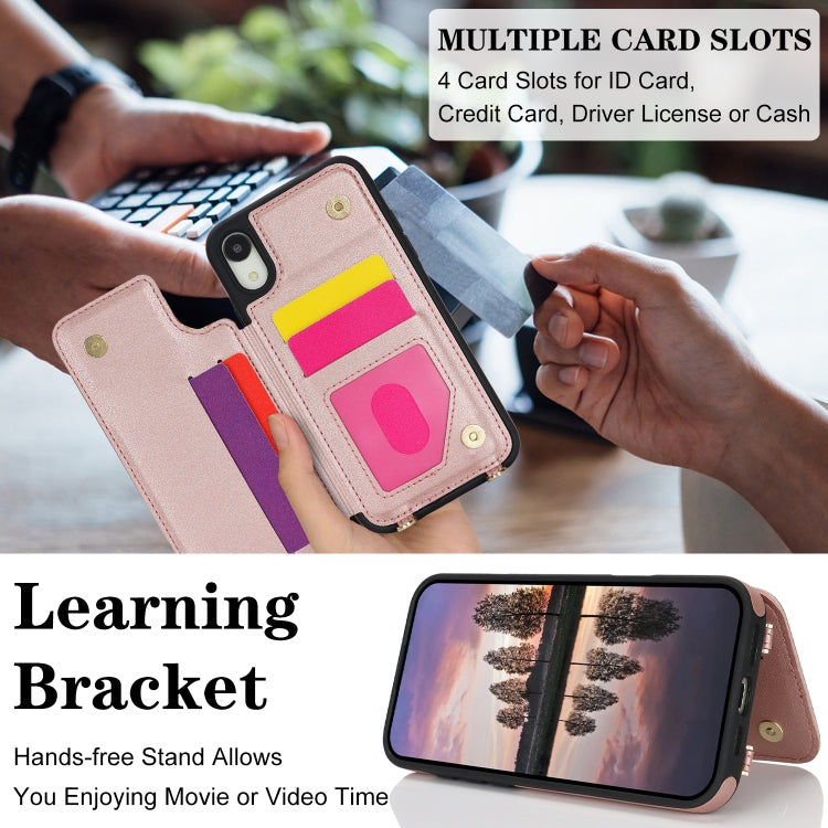 For iPhone XR Double Bckle Card Slot Full Coverage Phone Case with Cross-body Strap