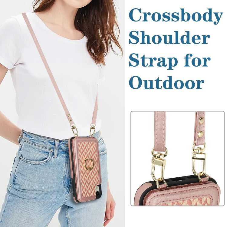 For iPhone XR Double Bckle Card Slot Full Coverage Phone Case with Cross-body Strap