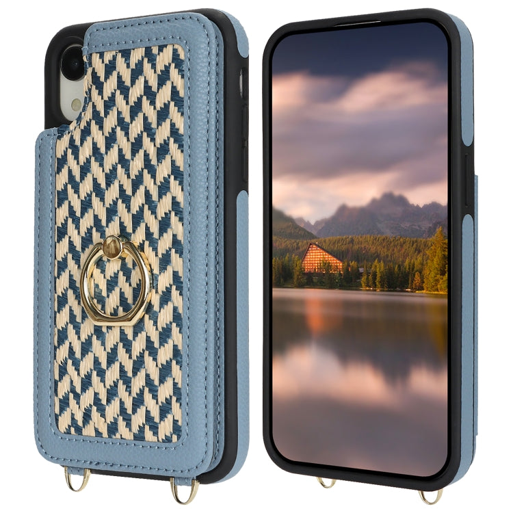 For iPhone XR Double Bckle Card Slot Full Coverage Phone Case with Cross-body Strap