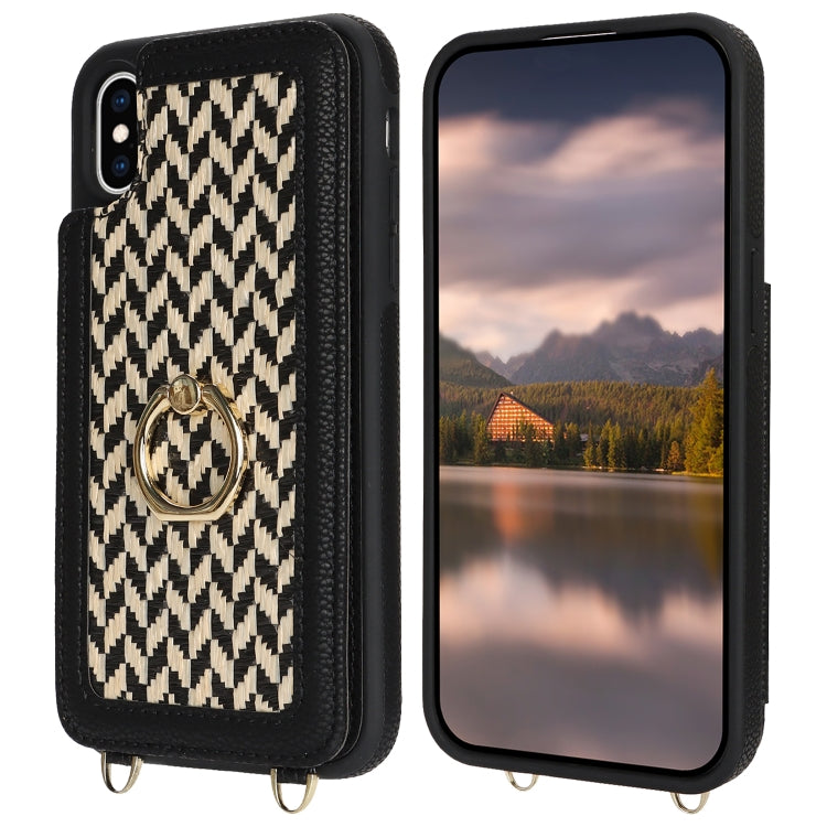 For iPhone XS Max Double Bckle Card Slot Full Coverage Phone Case with Cross-body Strap