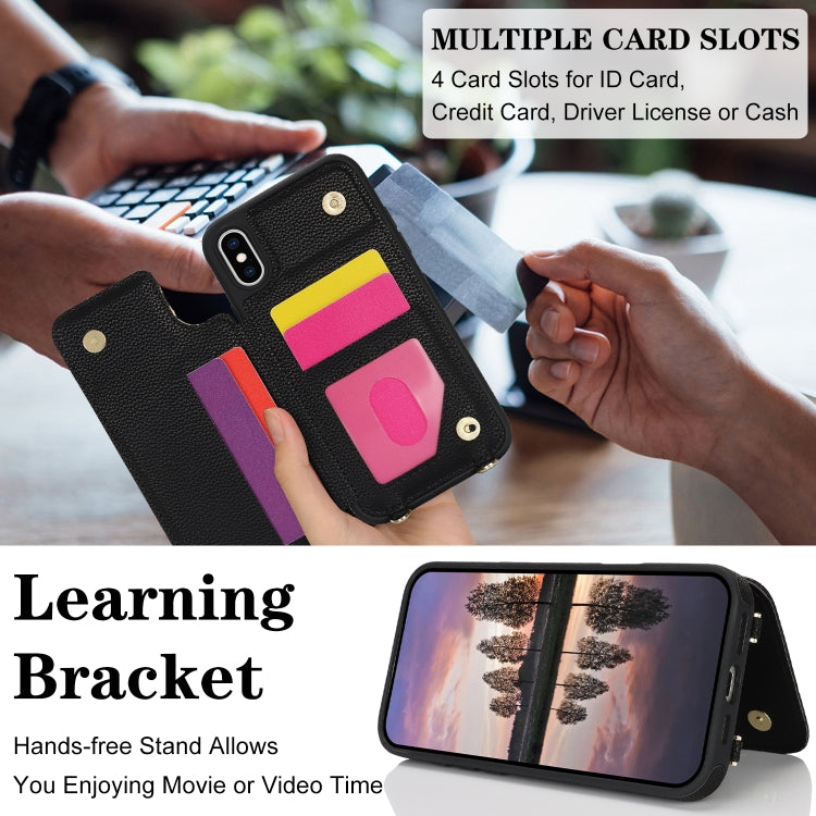 For iPhone XS Max Double Bckle Card Slot Full Coverage Phone Case with Cross-body Strap