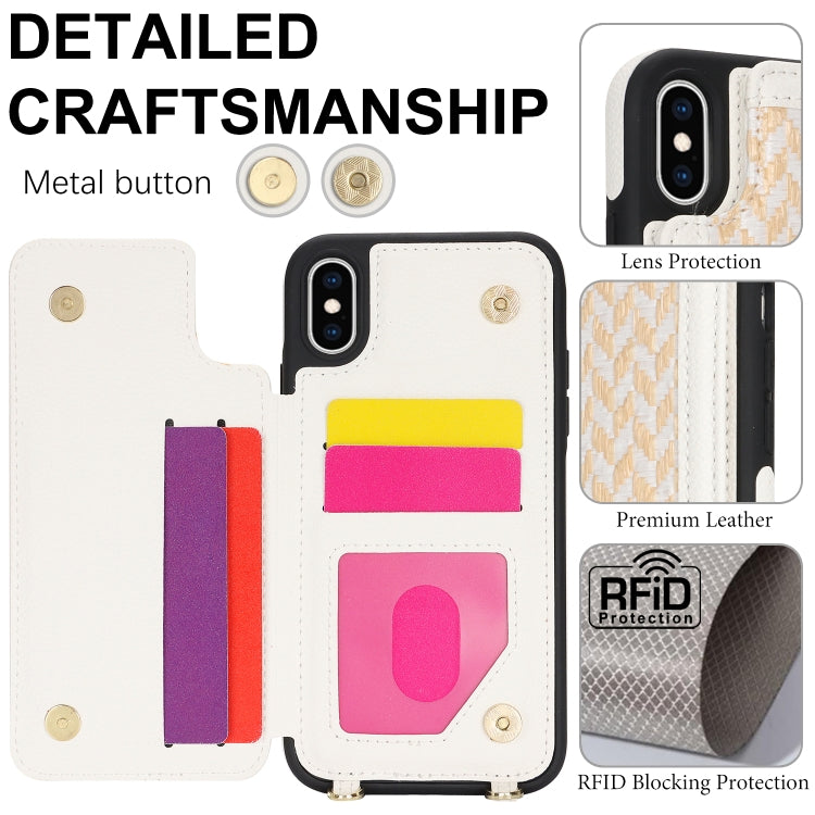 For iPhone XS Max Double Bckle Card Slot Full Coverage Phone Case with Cross-body Strap