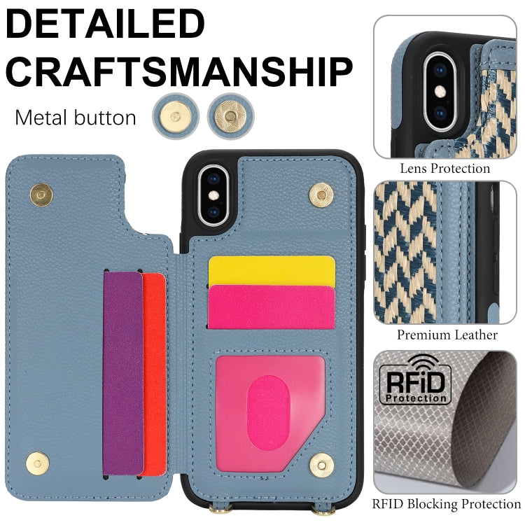 For iPhone XS Max Double Bckle Card Slot Full Coverage Phone Case with Cross-body Strap