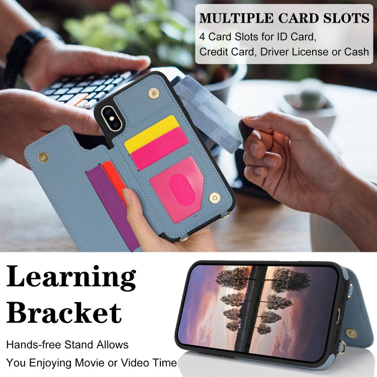 For iPhone XS Max Double Bckle Card Slot Full Coverage Phone Case with Cross-body Strap