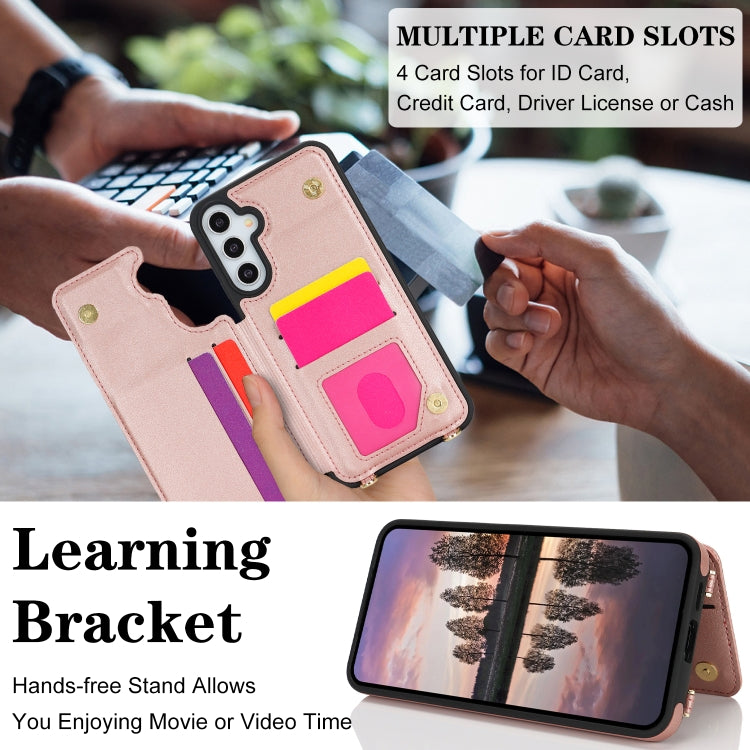 For Samsung Galaxy A14 5G / 4G Double Bckle Card Slot Full Coverage Phone Case with Cross-body Strap