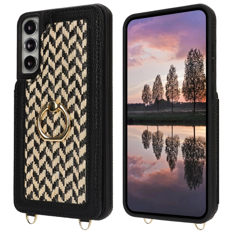 For Samsung Galaxy S22 5G Double Bckle Card Slot Full Coverage Phone Case with Cross-body Strap
