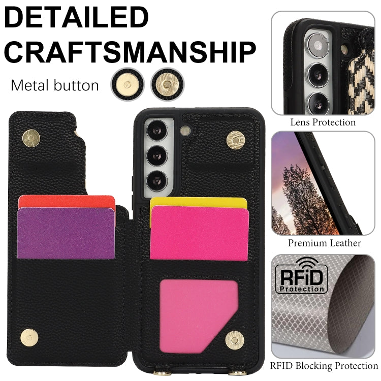 For Samsung Galaxy S22 5G Double Bckle Card Slot Full Coverage Phone Case with Cross-body Strap