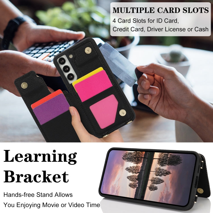 For Samsung Galaxy S22 5G Double Bckle Card Slot Full Coverage Phone Case with Cross-body Strap