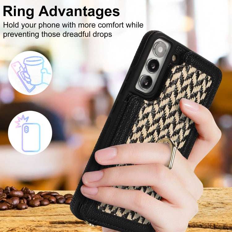 For Samsung Galaxy S22 5G Double Bckle Card Slot Full Coverage Phone Case with Cross-body Strap