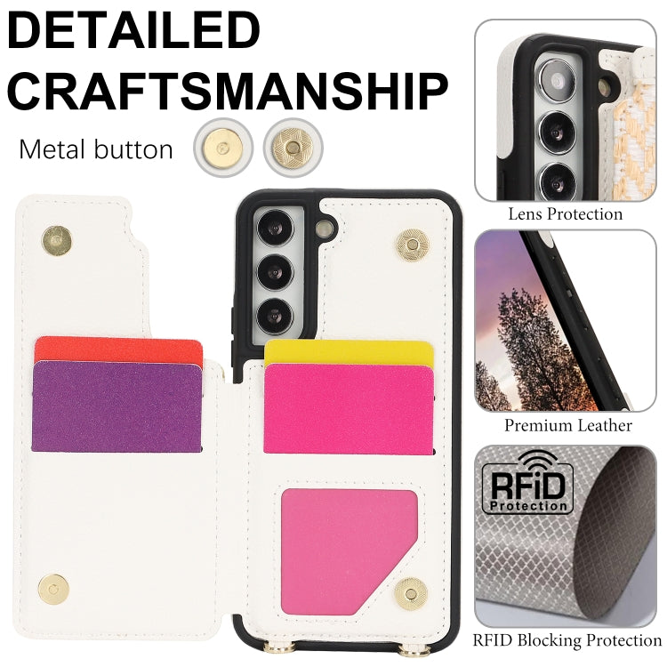 For Samsung Galaxy S22 5G Double Bckle Card Slot Full Coverage Phone Case with Cross-body Strap