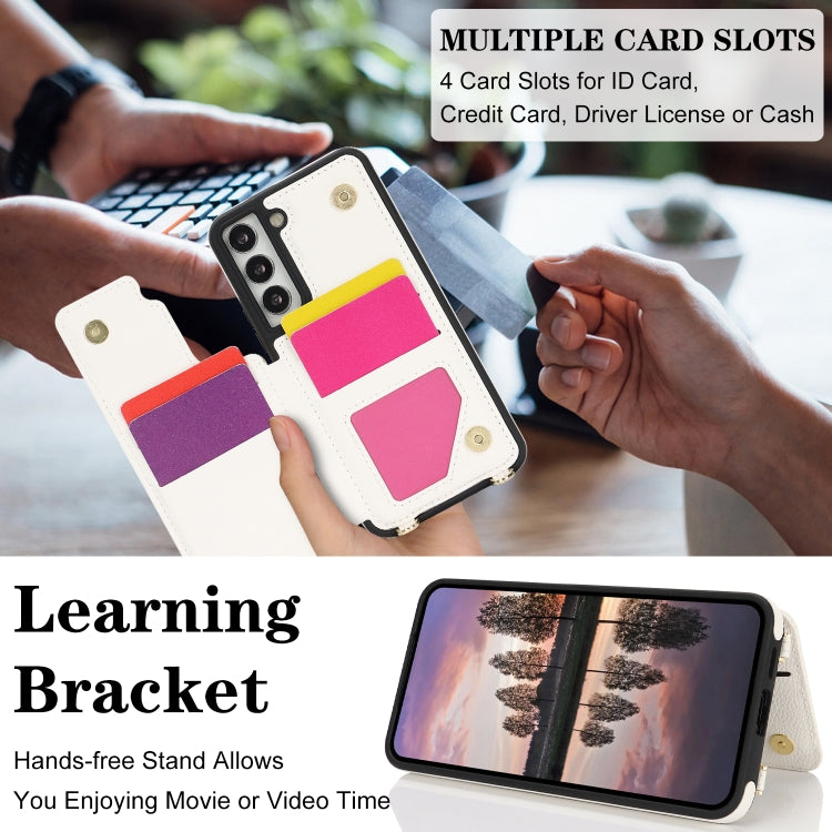 For Samsung Galaxy S22 5G Double Bckle Card Slot Full Coverage Phone Case with Cross-body Strap