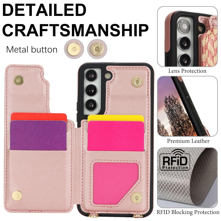 For Samsung Galaxy S22 5G Double Bckle Card Slot Full Coverage Phone Case with Cross-body Strap