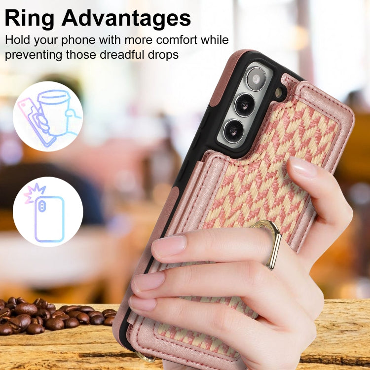 For Samsung Galaxy S22 5G Double Bckle Card Slot Full Coverage Phone Case with Cross-body Strap
